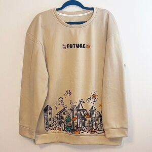Mens Cartoon and Letter Graphic Thermal Lined Sweatshirt XL